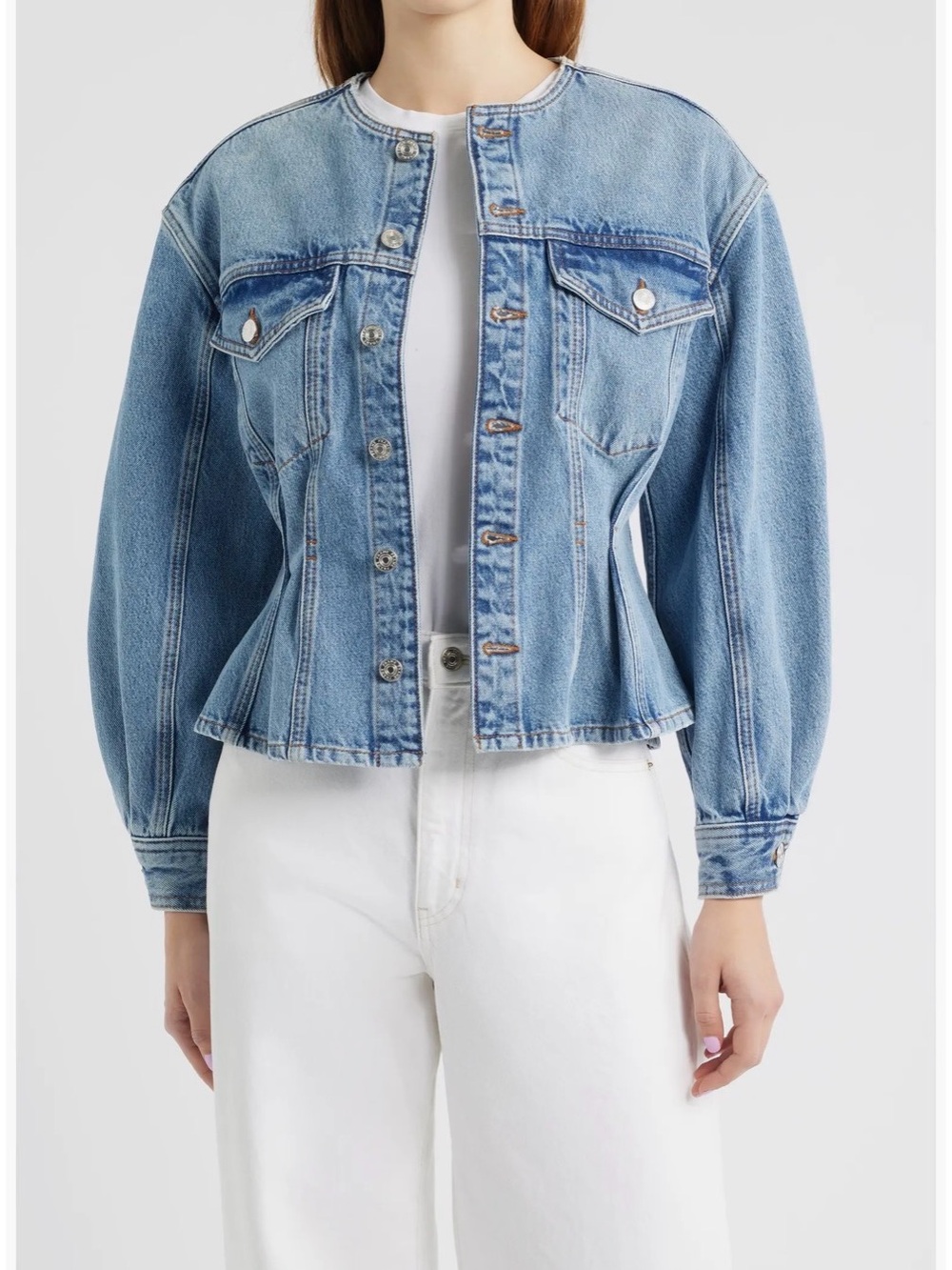 The Nipped Collarless Denim Jacket